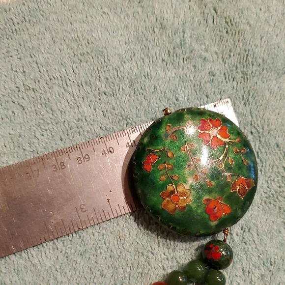 Stunning Vintage Chinese Jade & Carnelian Cloisonne Necklace